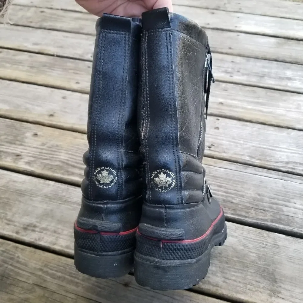 Vintage 80s Scorpion Snowmobile Boots Black Leather Red Stripe Grunge Distressed